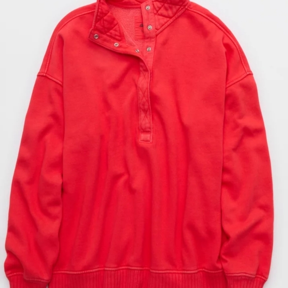 aerie Coral Snap-Front Crewneck Pullover - Picture 4 of 6